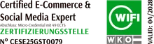 Certified E-Commerce & Social Media Expert, Zertifizierungsstelle WIFI/WKO, Nr. CESE25GST0079, gültig bis 04/2028