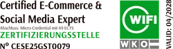 Certified E-Commerce & Social Media Expert, Zertifizierungsstelle WIFI/WKO, Nr. CESE25GST0079, gültig bis 04/2028