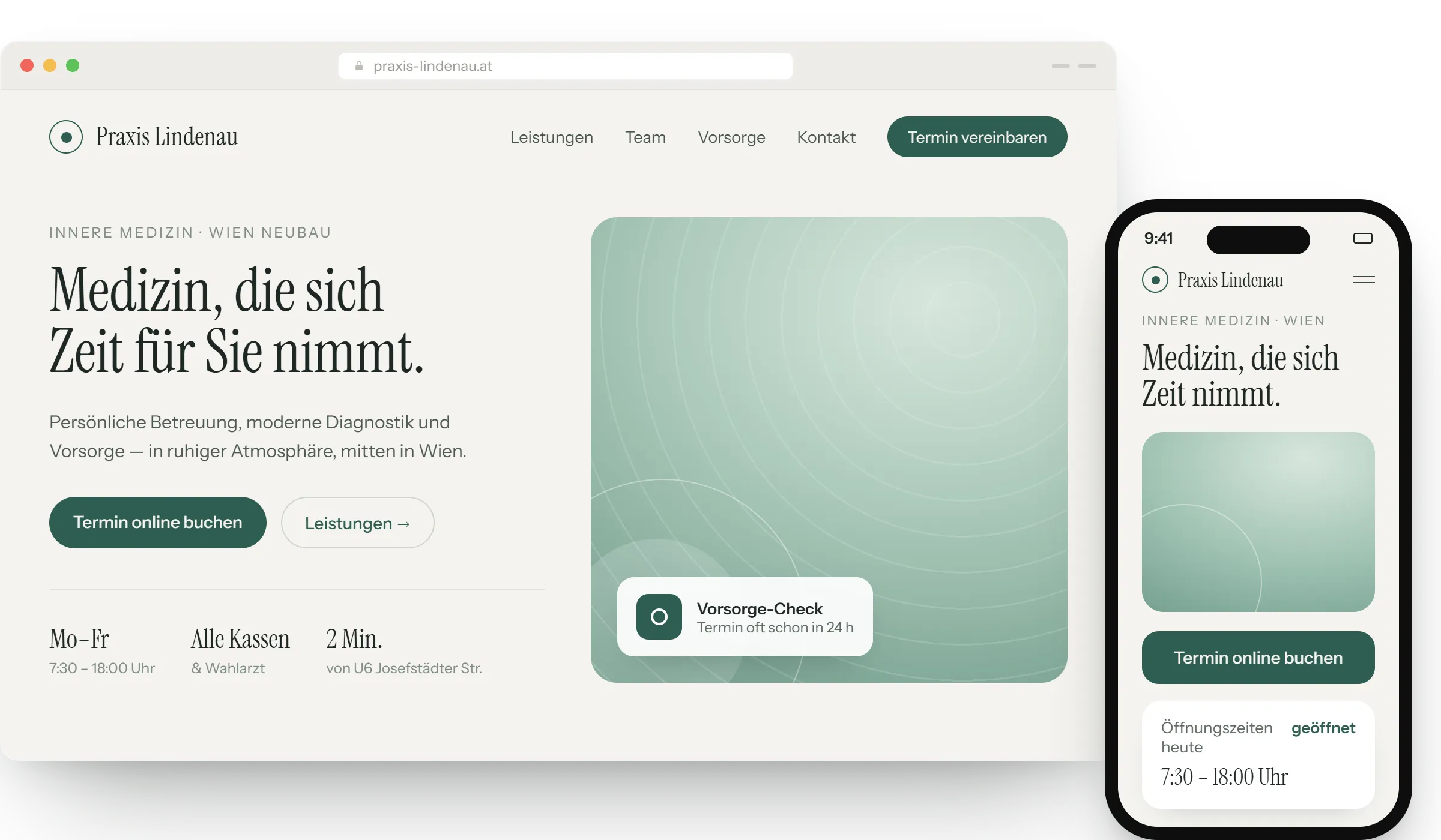 Referenzprojekt Webdesign aus dem Gesundheitsbereich: Website einer Wiener Arztpraxis in Desktop- und Mobilansicht