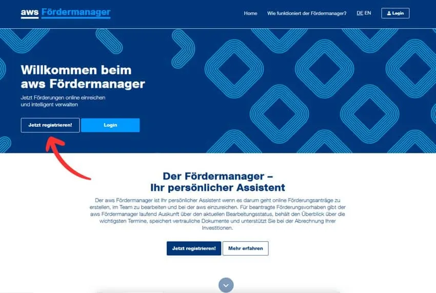 AWS Fördermanager registrieren