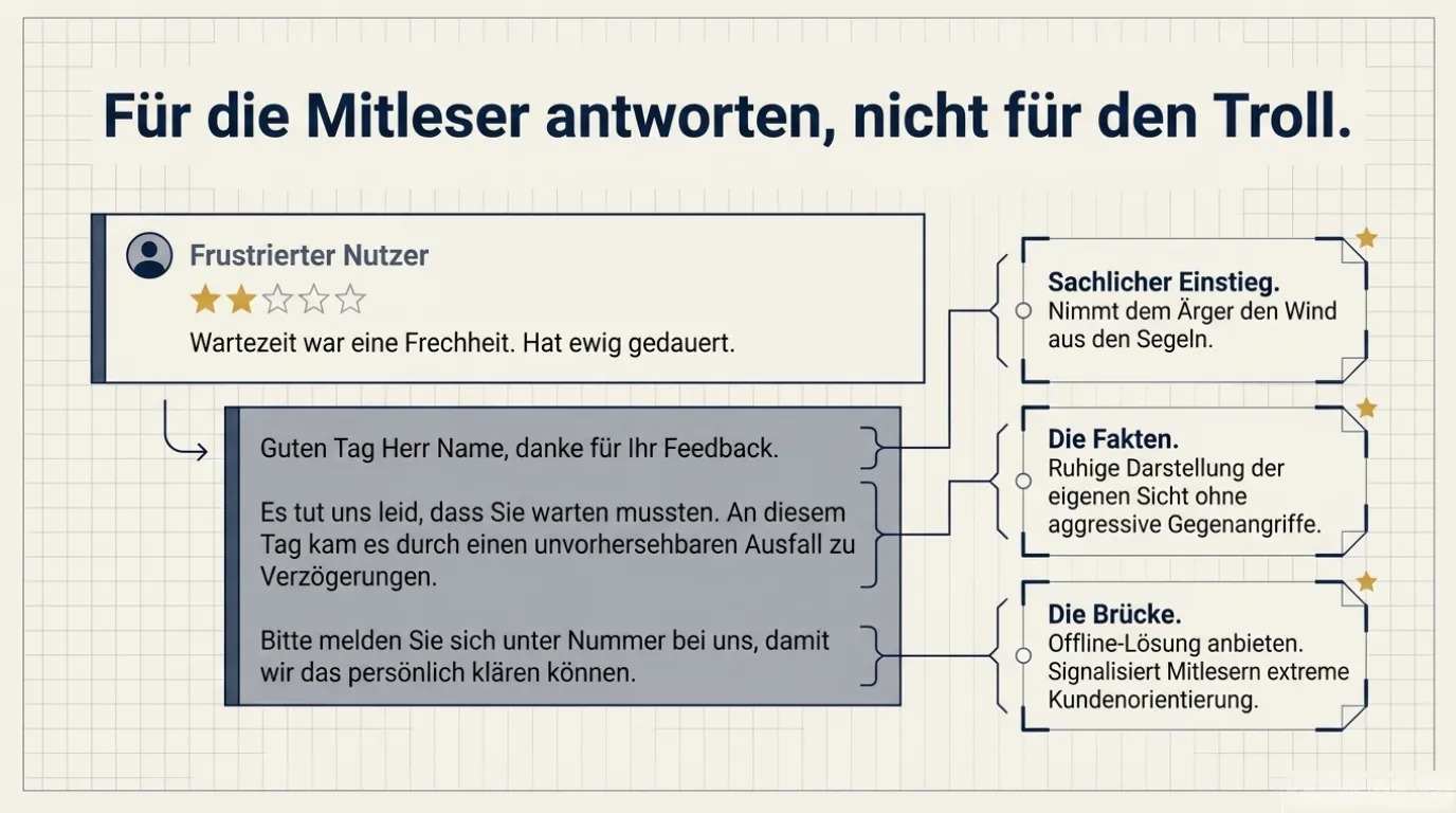 Professionell auf Google-Bewertungen antworten, mit einer klaren Struktur für positive und kritische Rezensionen