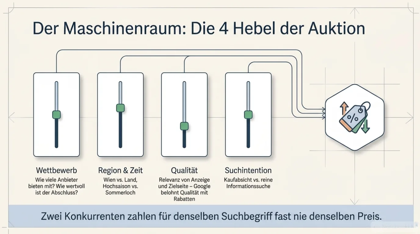 Die vier Hebel der Google-Ads-Auktion, die den Klickpreis bestimmen