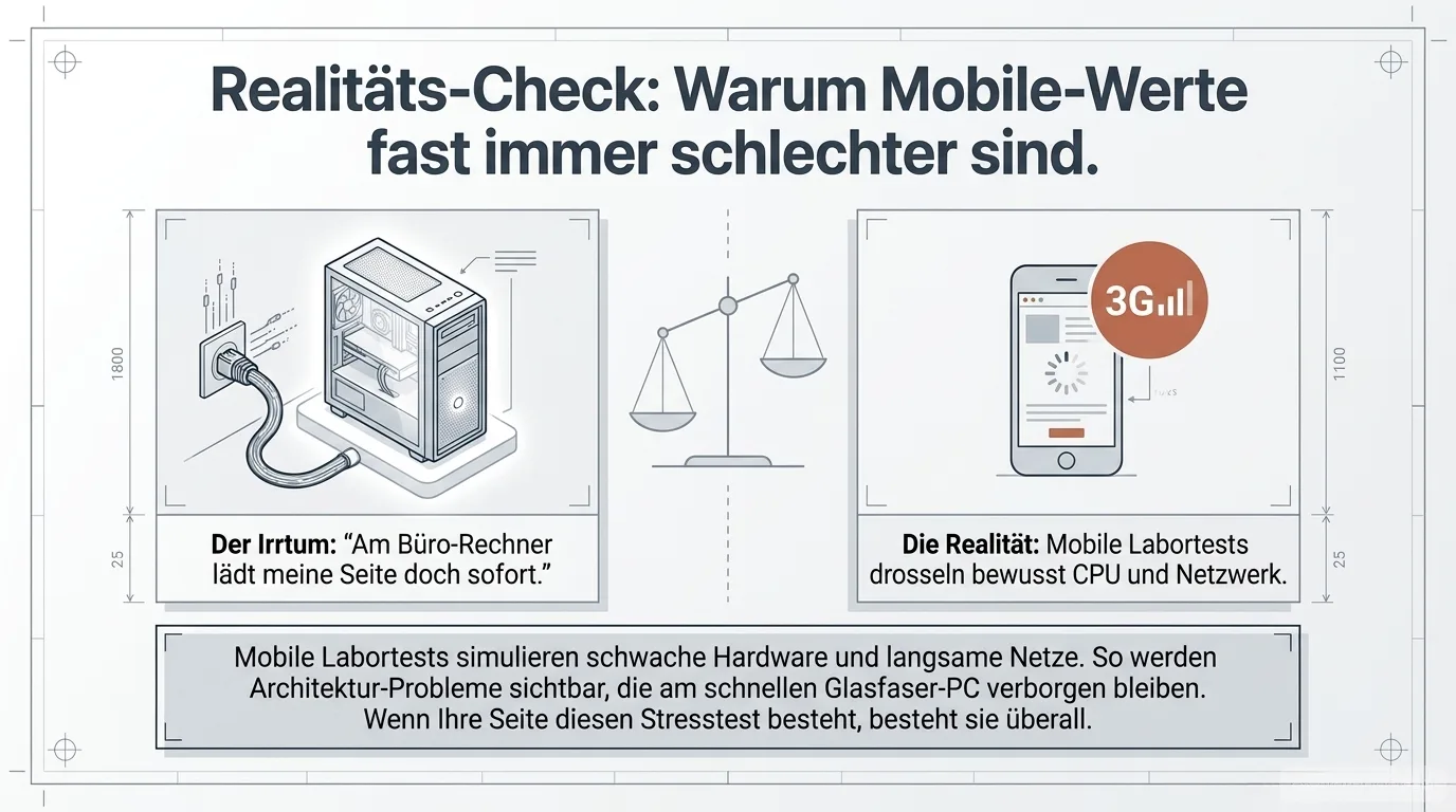 Vergleich der Ladezeit einer Website zwischen Mobilgerät und Desktop